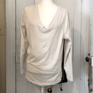 White with gray stitched design long sleeved T